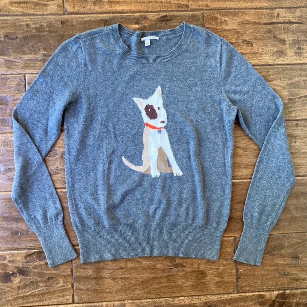 Halogen Gray Puppy Dog Crew Neck Sweater Women's Small Cotton Blend Novelty